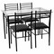 Black Iron Dining Set with Tempered Glass Table and 4 Cushioned Chairs